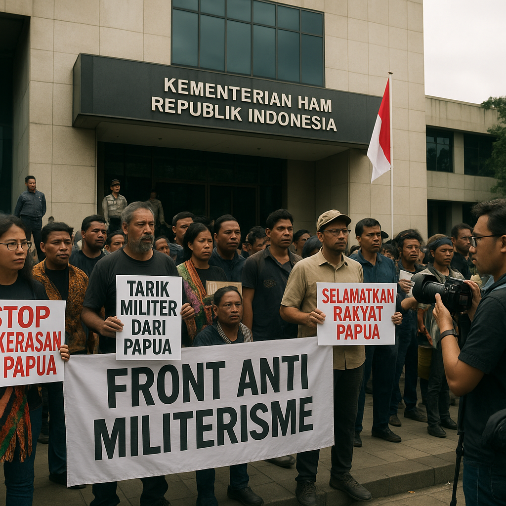 Front Anti Militerisme Gelar Aksi di Kementerian HAM, Soroti Konflik dan Kekerasan di Papua